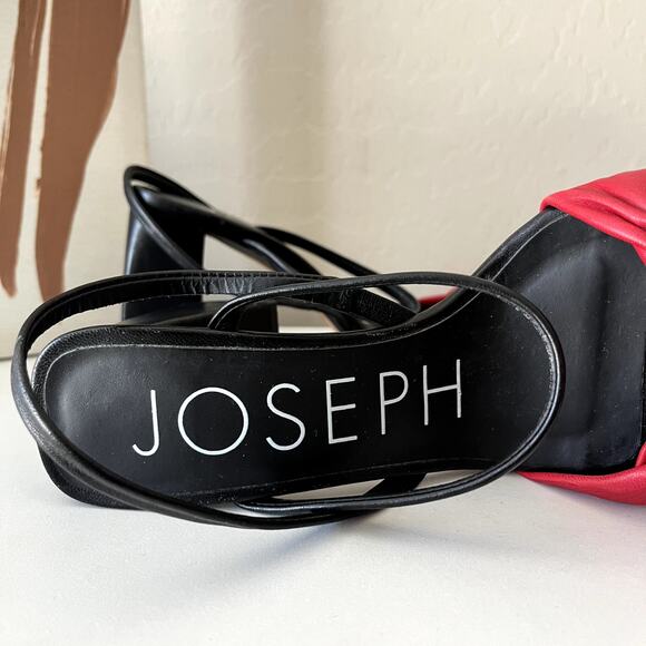 Joseph Heels Red Black‎ Leather Knotted Two-Tone Block Heel Sandals Size 36 - Picture 6 of 8